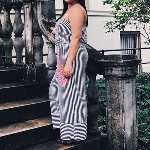 Striped Jumpsuit with Floral Designs